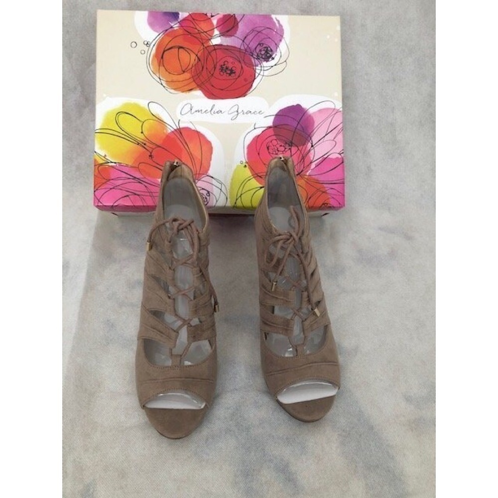 NIB AMELIA GRACE TAUPE LACE UP HEELS - Picture 4 of 4